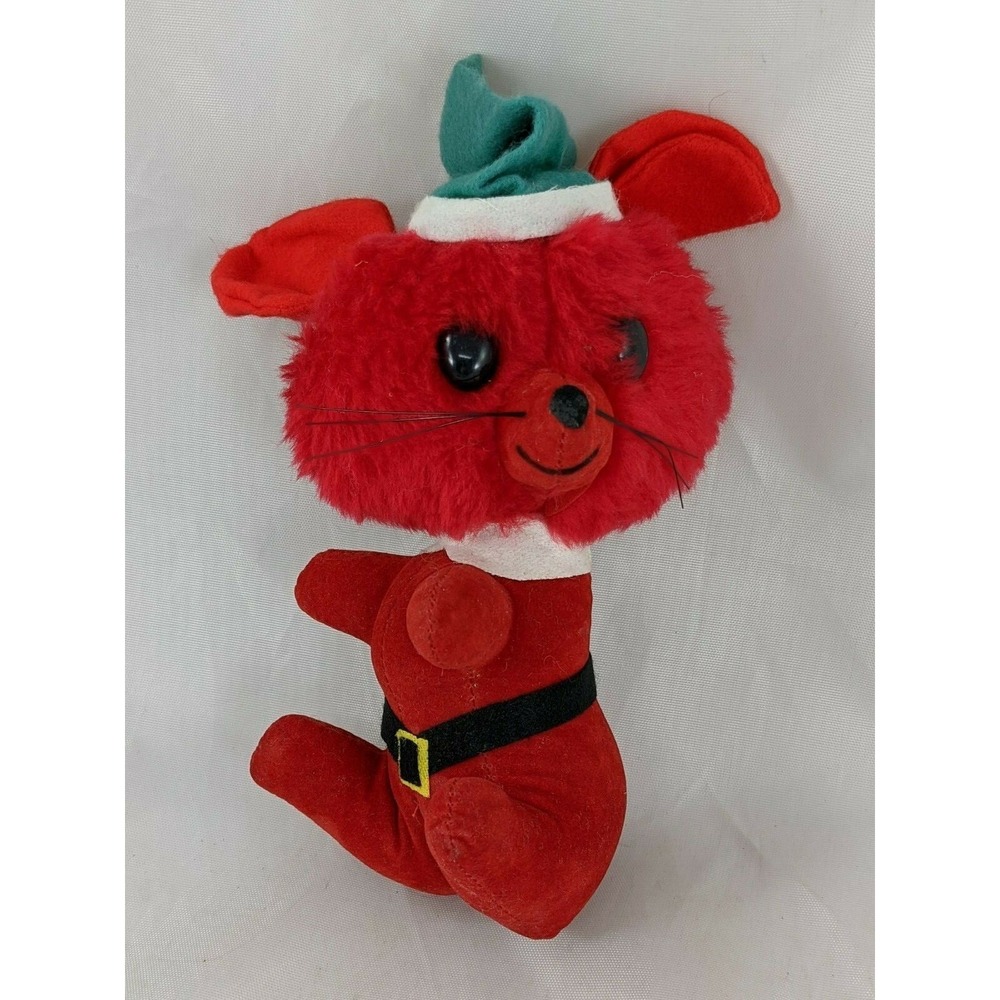 Red‎ Pet Mouse Plush 6 Inch Santa Claus Velvet Body Vintage Stuffed Animal